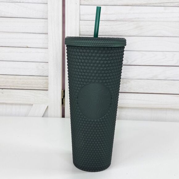 Starbucks Studded Soft Touch Jelly Textured Tumbler Cup Dark Green 24oz Venti - Picture 1 of 9